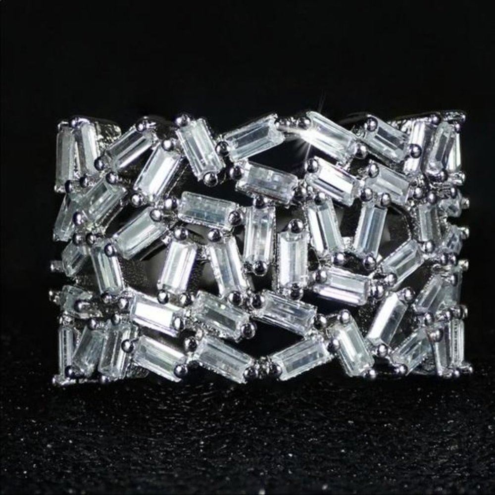 BAGUETTE 925 STERLING SILVER DIAMOND ETERNITY RING - Picture 2 of 5